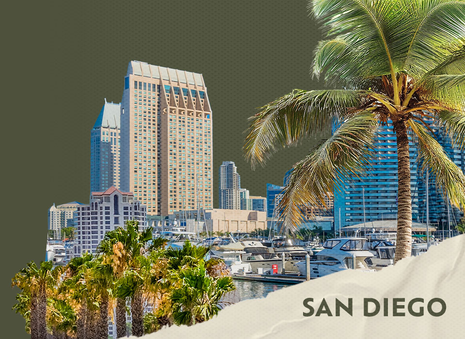 Collage of sights in San Diego.